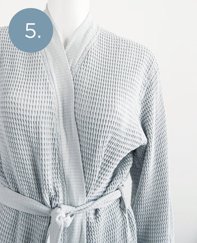 Washed Cotton/Bamboo Waffle Robe Pool Blue