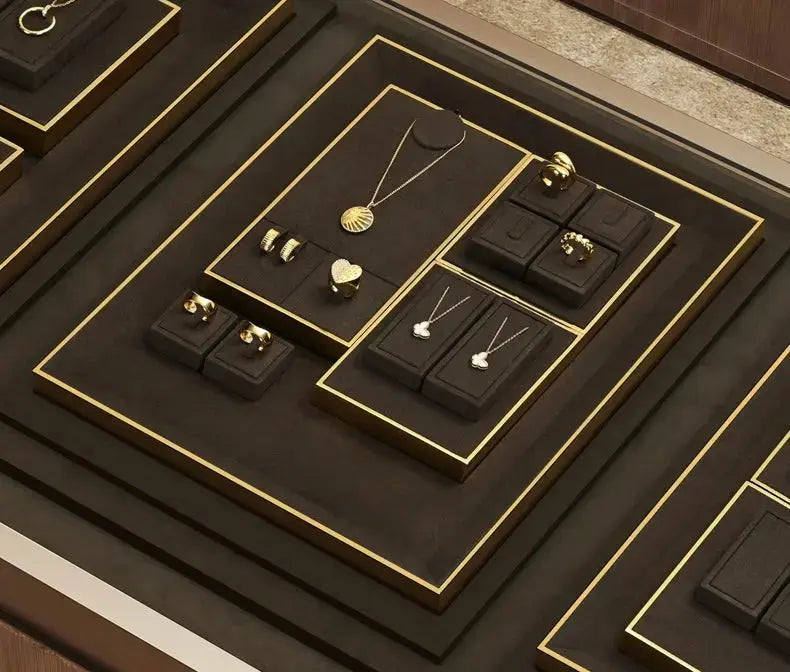 Light luxury jewelry display props, high-end metal microfiber necklace, ring counter, jewelry display rack Jim Display