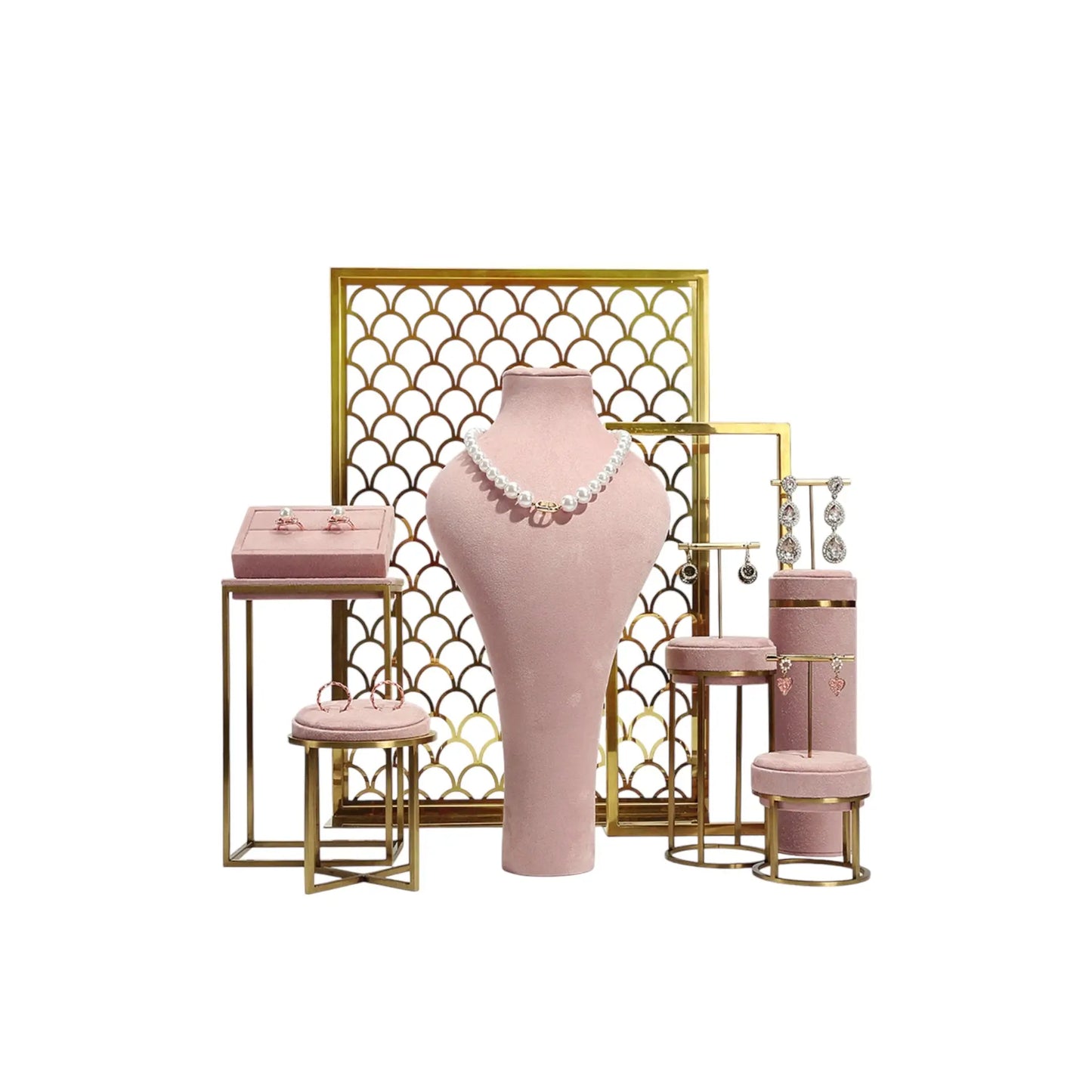 Pink Window Display Props, Metal Jewelry, Necklace Display Shelf, Neck Jewelry Display Props Jim Display