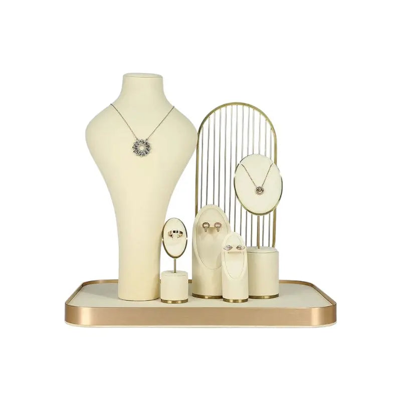 Beige white microfiber jewelry display stand pendant ring earrings bracelet bracelet jewelry display props Jim Display