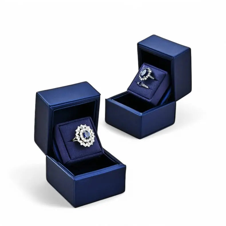 New Ring Storage Box Wedding Proposal Pair Ring Box Blue PU Leather Couple Ring Gift Box Jim Display