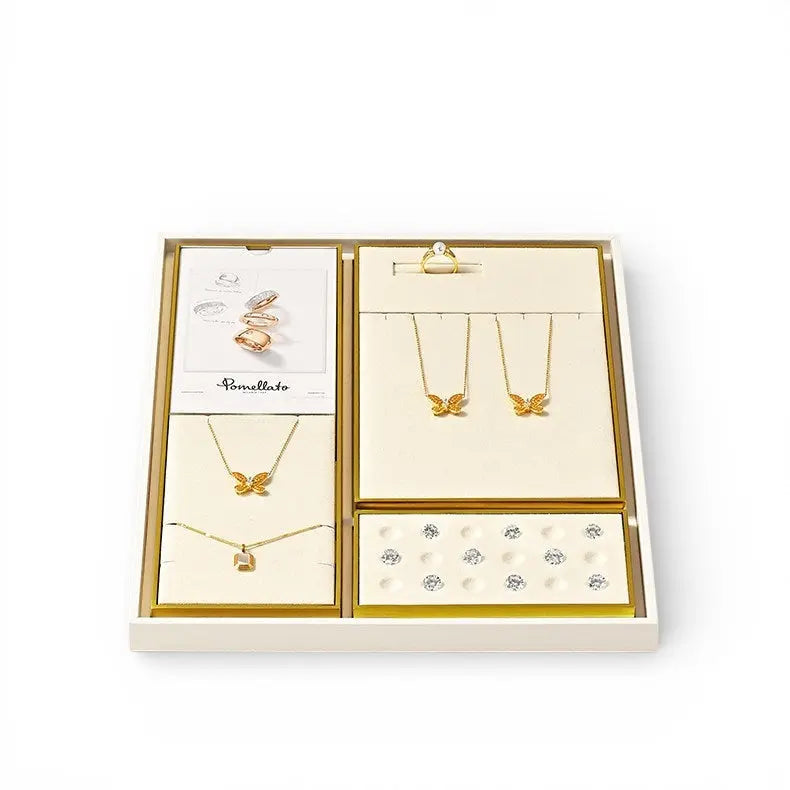 Luxury microfiber jewelry display plate mirror gold high-end ring necklace pendant display props Jim Display