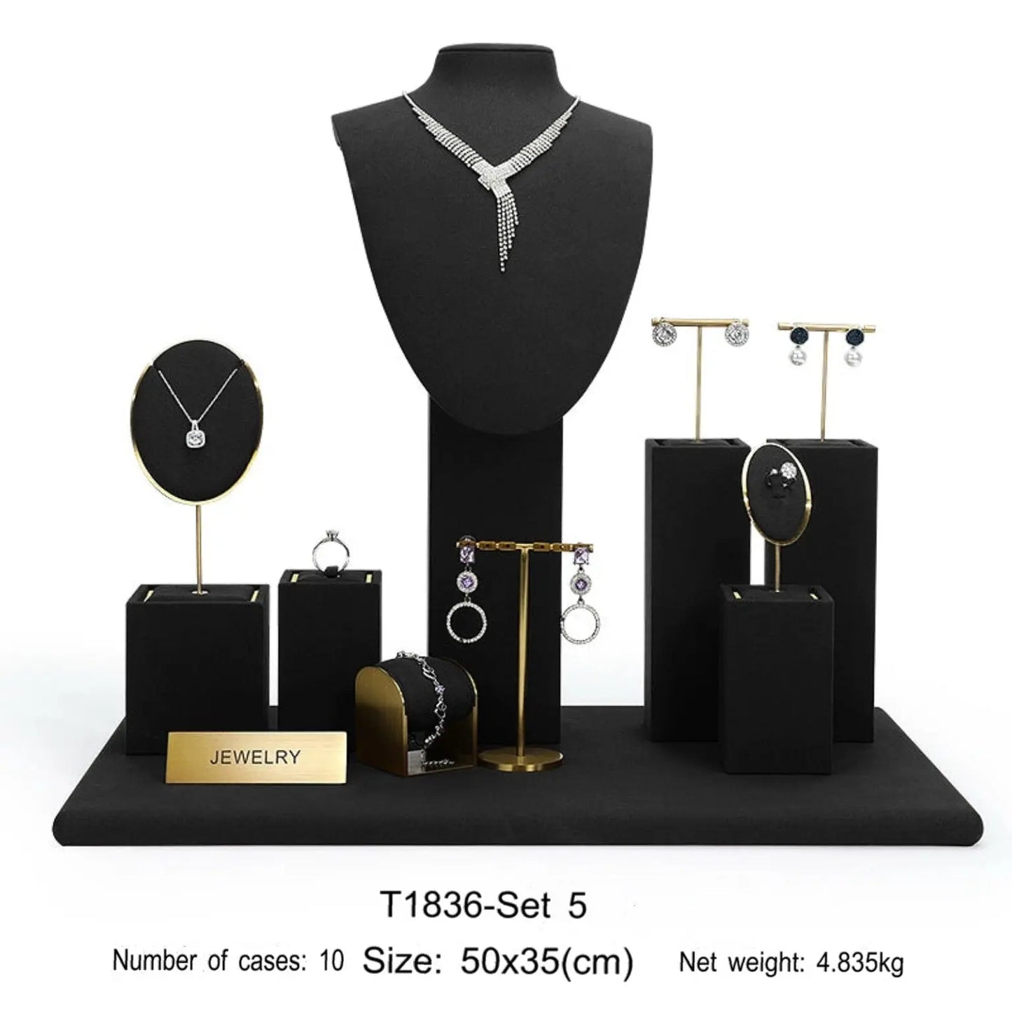 Jewelry display shelves, necklaces, rings, earrings, bracelets, bracelets, display props, microfiber window display sets Jim Display