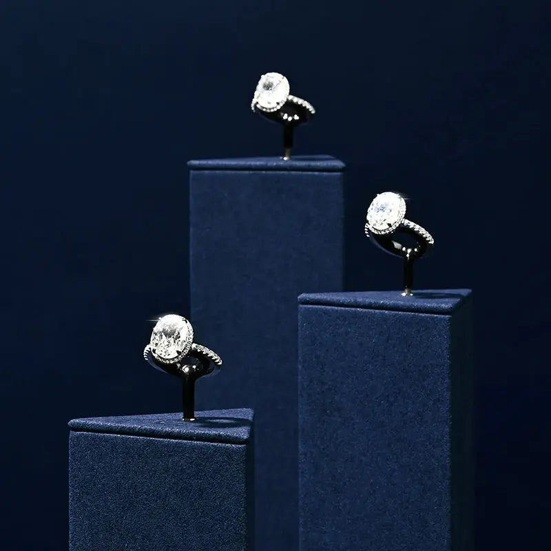 Ring Display Props Blue Microfiber Ring Holder Display Storage Ornament Ring Display Stand Jim Display