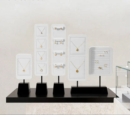 High Jewelry Display Props PU White Ring Earrings Necklace Display Jewelry Display Stand Jim Display