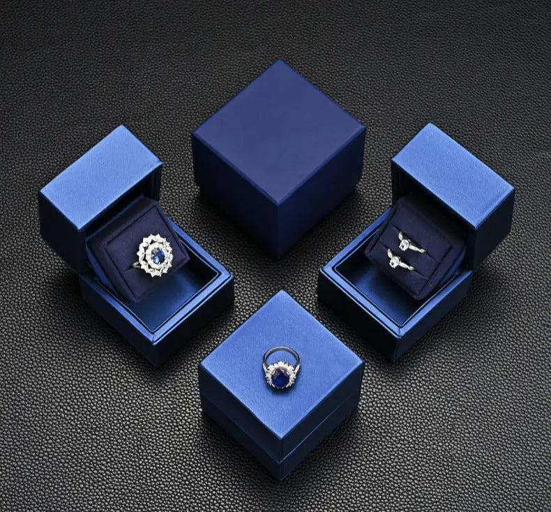 New Ring Storage Box Wedding Proposal Pair Ring Box Blue PU Leather Couple Ring Gift Box Jim Display