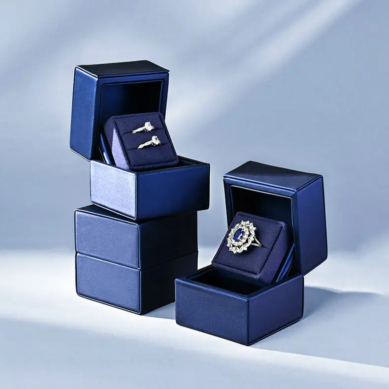 New Ring Storage Box Wedding Proposal Pair Ring Box Blue PU Leather Couple Ring Gift Box Jim Display