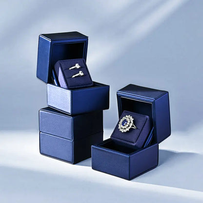New Ring Storage Box Wedding Proposal Pair Ring Box Blue PU Leather Couple Ring Gift Box Jim Display