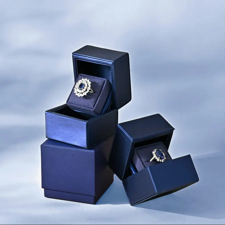 New Ring Storage Box Wedding Proposal Pair Ring Box Blue PU Leather Couple Ring Gift Box Jim Display