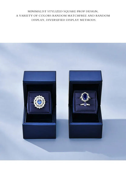 New Ring Storage Box Wedding Proposal Pair Ring Box Blue PU Leather Couple Ring Gift Box Jim Display