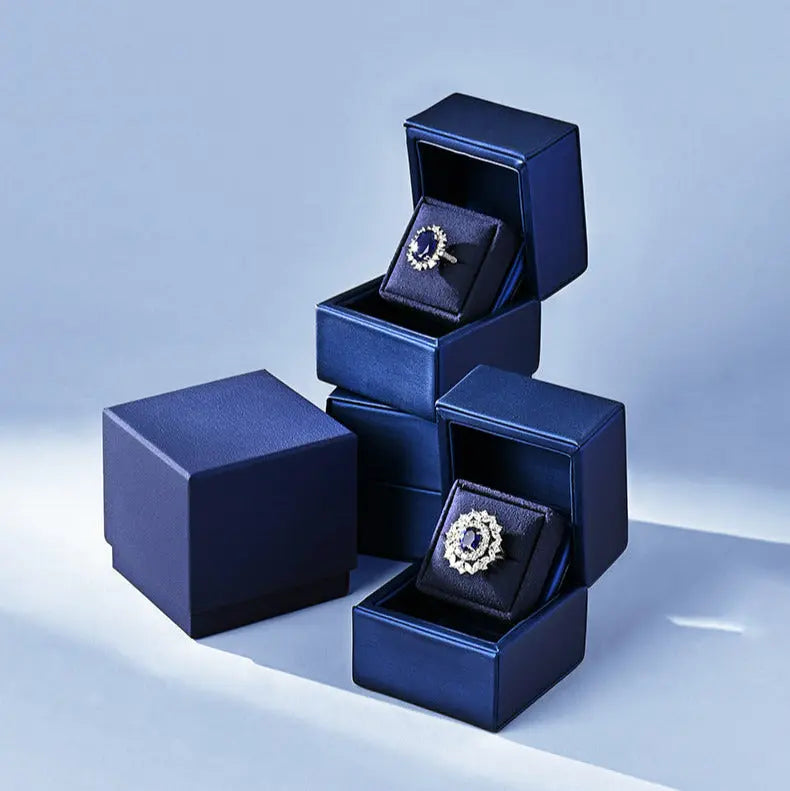 New Ring Storage Box Wedding Proposal Pair Ring Box Blue PU Leather Couple Ring Gift Box Jim Display