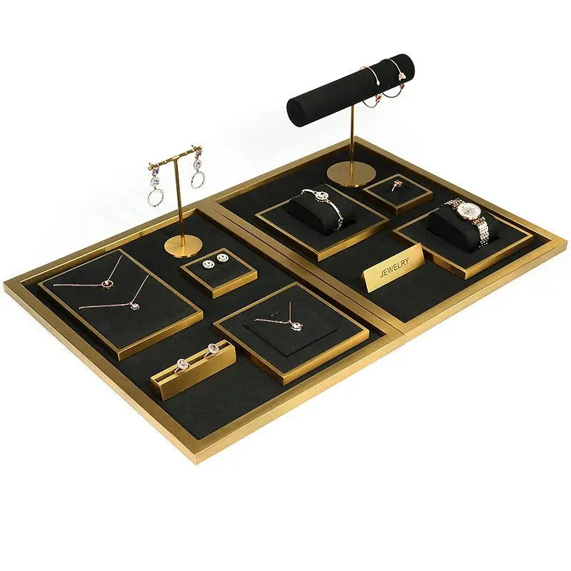 Jewelry props black high-grade microfiber metal jewelry display props necklace display shelf, ring earrings display shelf Jim Display