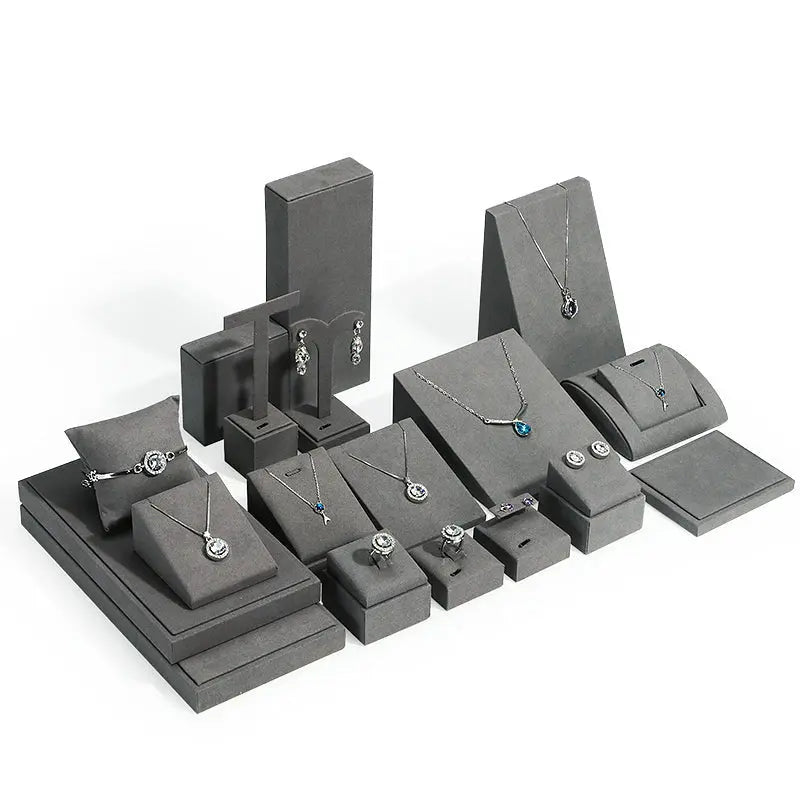 Gray microfiber jewellery display props, necklaces, pendants, earrings, rings, jewelry displays, jewelry display jewelry display shelves Jim Display