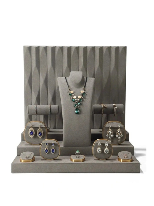 Luxury jewelry window display, props, rings, necklaces, earrings, jade display shelves, ladder jewelry display shelves Jim Display