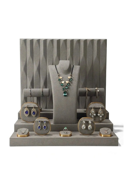 Luxury jewelry window display, props, rings, necklaces, earrings, jade display shelves, ladder jewelry display shelves Jim Display