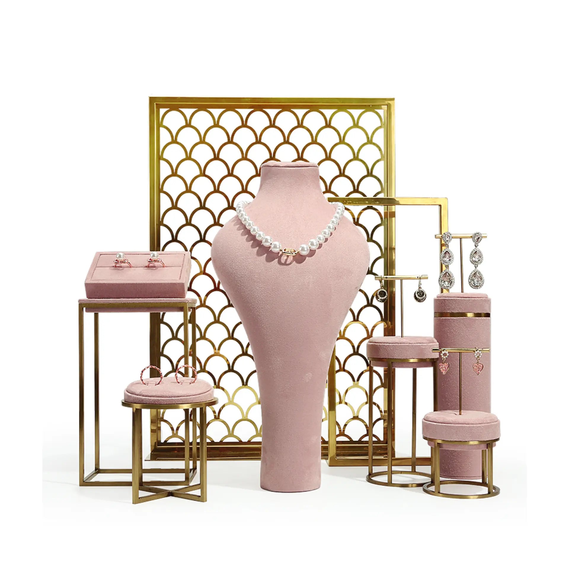 Pink Window Display Props, Metal Jewelry, Necklace Display Shelf, Neck Jewelry Display Props Jim Display
