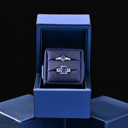 New Ring Storage Box Wedding Proposal Pair Ring Box Blue PU Leather Couple Ring Gift Box Jim Display