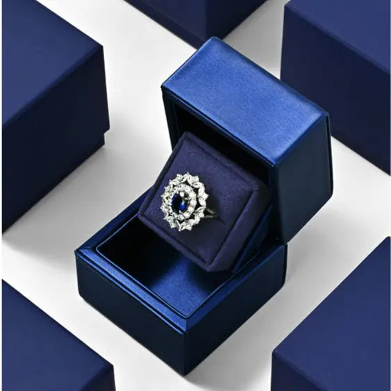 New Ring Storage Box Wedding Proposal Pair Ring Box Blue PU Leather Couple Ring Gift Box Jim Display