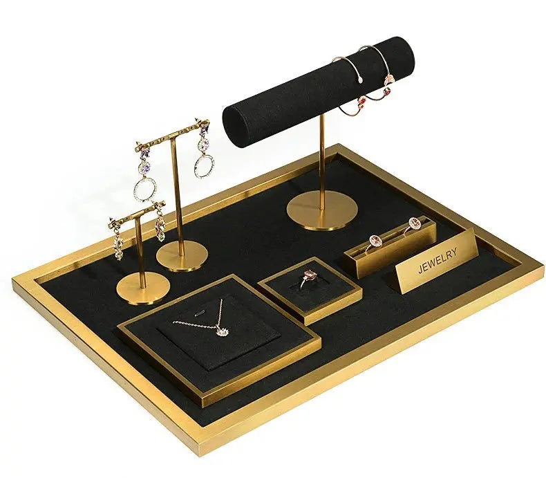 Jewelry props black high-grade microfiber metal jewelry display props necklace display shelf, ring earrings display shelf Jim Display
