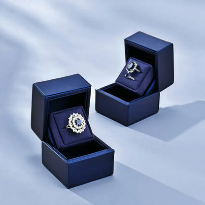 New Ring Storage Box Wedding Proposal Pair Ring Box Blue PU Leather Couple Ring Gift Box Jim Display