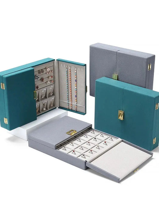 Double open jewelry storage box, metal buckle ring, necklace, stud earrings, pendants, jewelry storage, packaging, gift box Jim Display