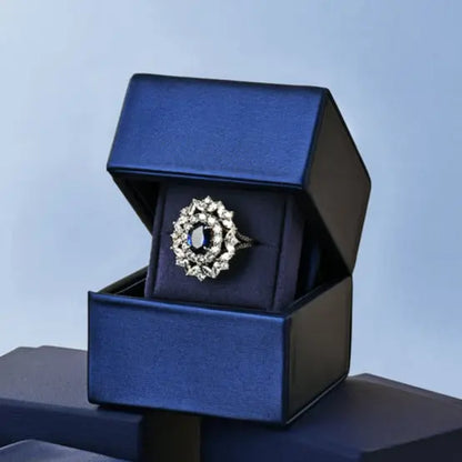 New Ring Storage Box Wedding Proposal Pair Ring Box Blue PU Leather Couple Ring Gift Box Jim Display