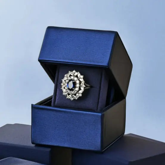 New Ring Storage Box Wedding Proposal Pair Ring Box Blue PU Leather Couple Ring Gift Box Jim Display