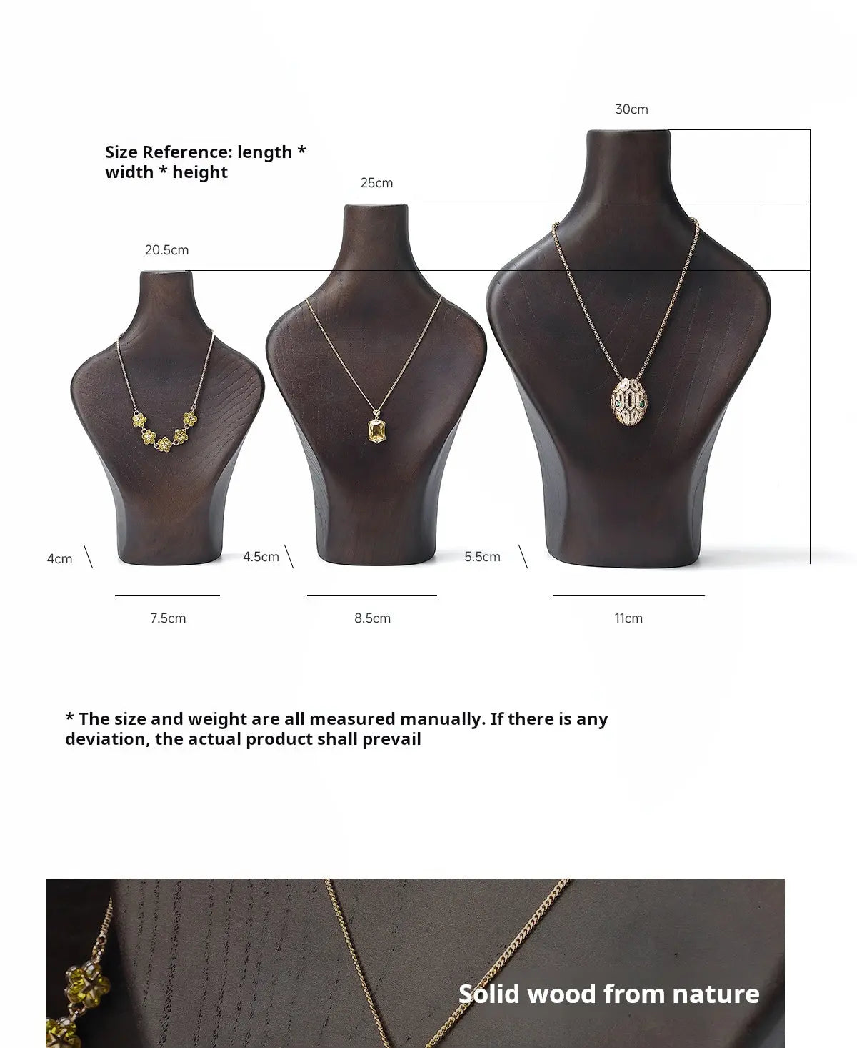Necklace display stand, solid wood, walnut jewelry display stand, pendant hanger, portrait neck rack, jewelry display props Jim Display