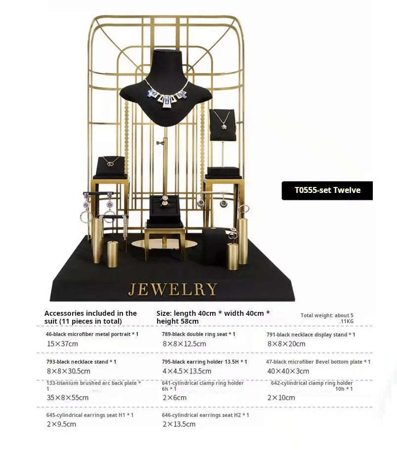 Black jewelry counter display props, necklaces, rings, earrings, studs, bracelets, jewelry display racks Jim Display