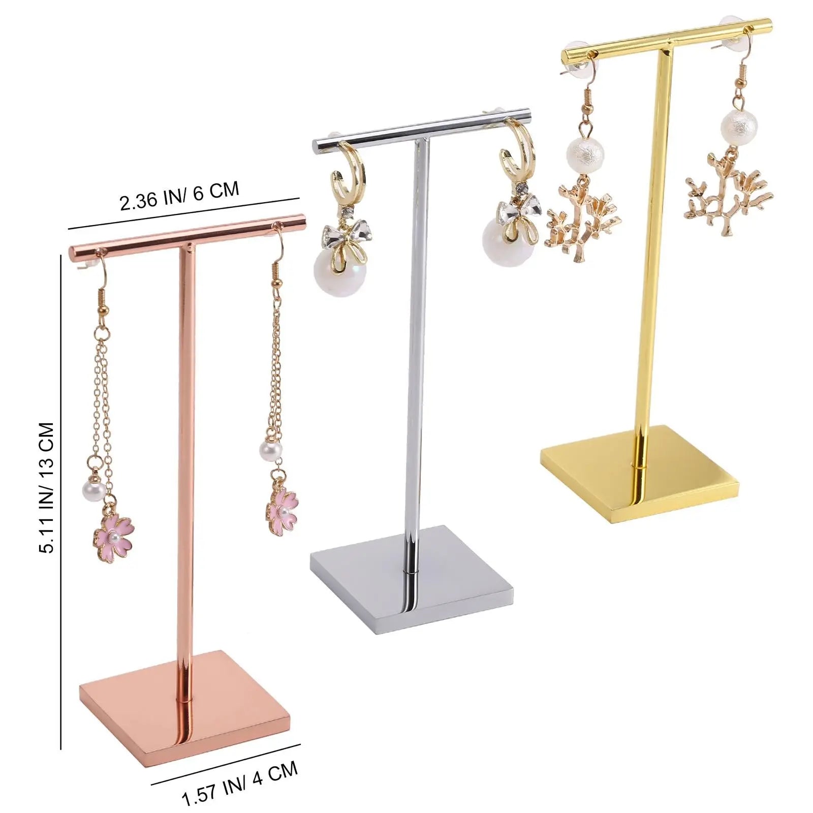 T-shape metal shinny earring stand, shinny gold, silver, copper color, Earring Display props, Earring Stands Jim Display
