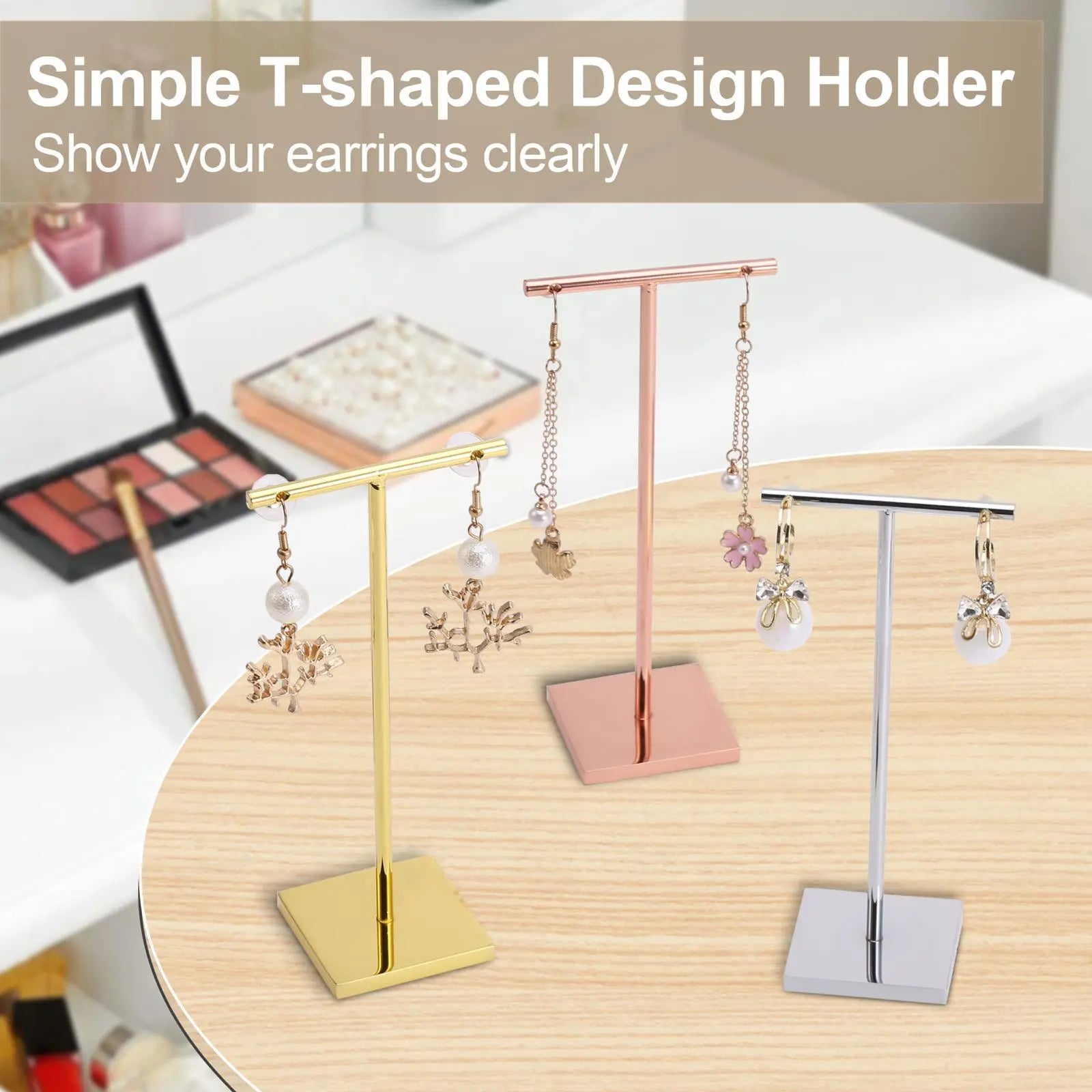 T-shape metal shinny earring stand, shinny gold, silver, copper color, Earring Display props, Earring Stands Jim Display