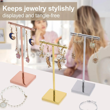 T-shape metal shinny earring stand, shinny gold, silver, copper color, Earring Display props, Earring Stands Jim Display