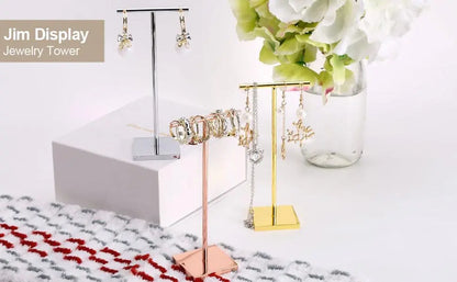 T-shape metal shinny earring stand, shinny gold, silver, copper color, Earring Display props, Earring Stands Jim Display