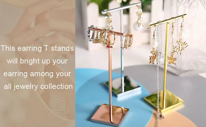 T-shape metal shinny earring stand, shinny gold, silver, copper color, Earring Display props, Earring Stands Jim Display