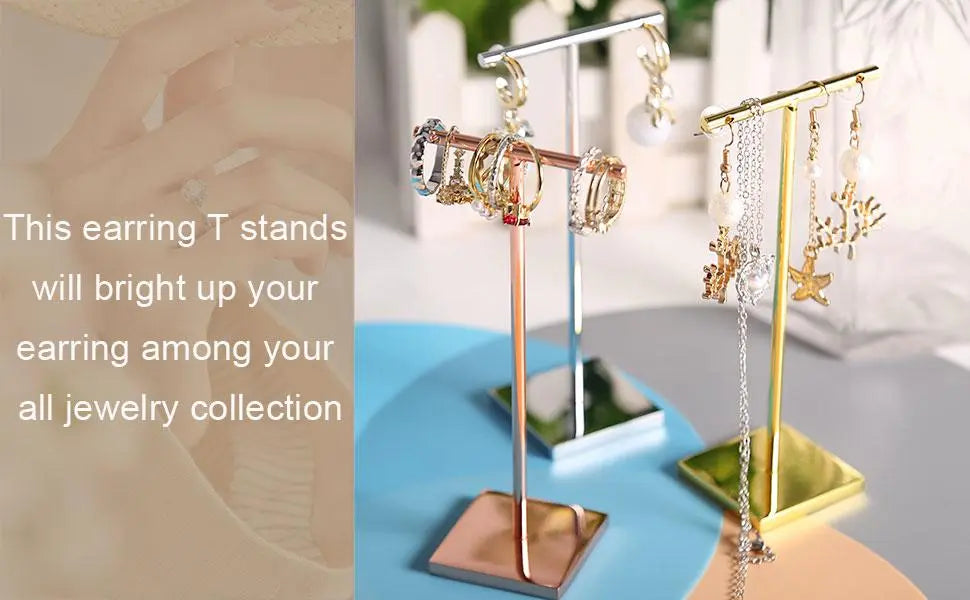 T-shape metal shinny earring stand, shinny gold, silver, copper color, Earring Display props, Earring Stands Jim Display