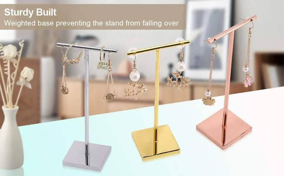T-shape metal shinny earring stand, shinny gold, silver, copper color, Earring Display props, Earring Stands Jim Display