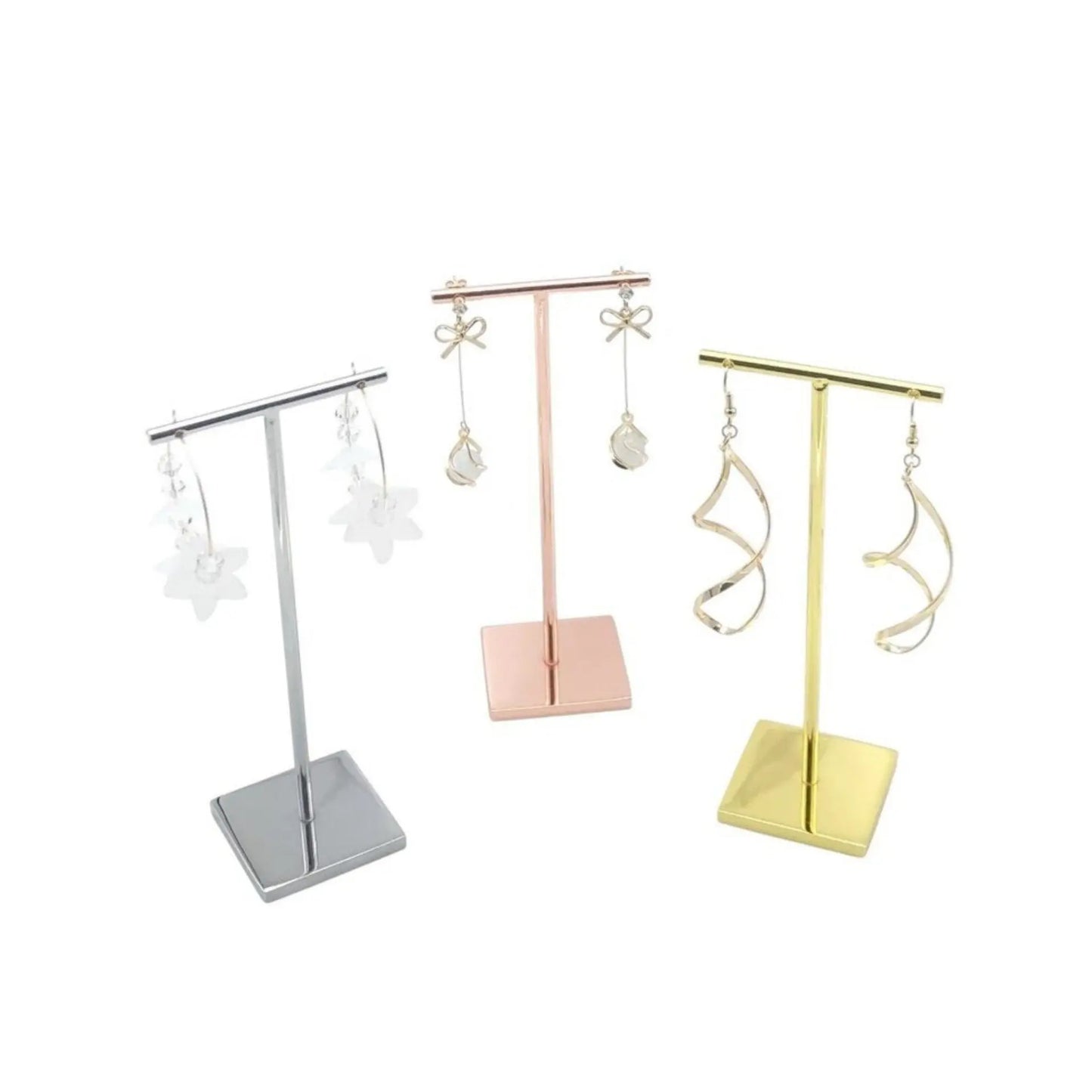 T-shape metal shinny earring stand, shinny gold, silver, copper color, Earring Display props, Earring Stands Jim Display