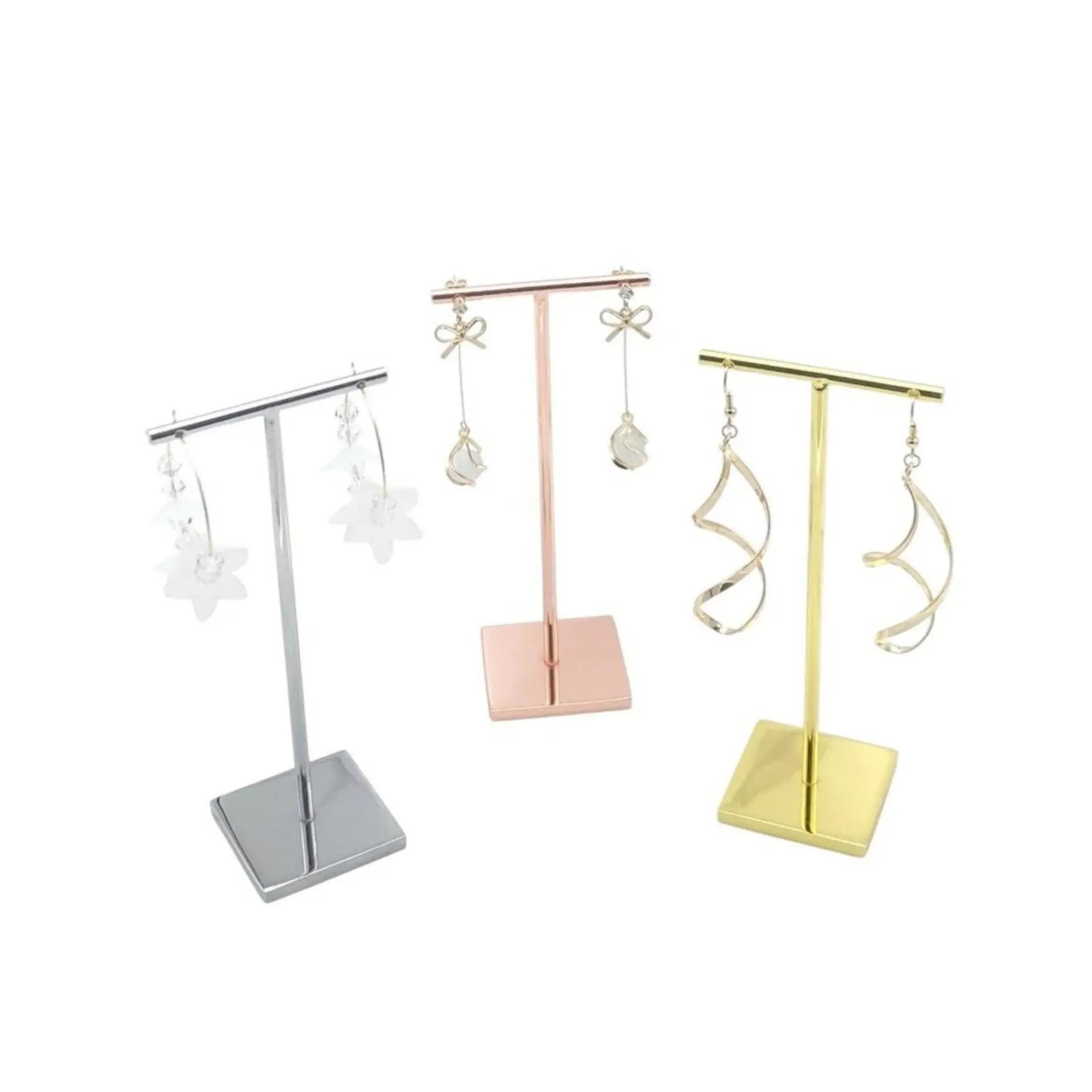 T-shape metal shinny earring stand, shinny gold, silver, copper color, Earring Display props, Earring Stands Jim Display