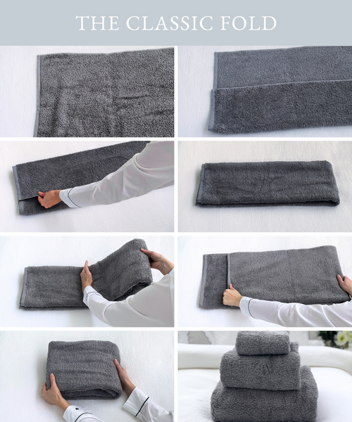 classic towel fold, tri-fold towels, how to fold bath towels, linen closet organization